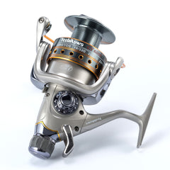 Yoshikawa Baitfeeder 3000 side profile shows left-right handle versatility.