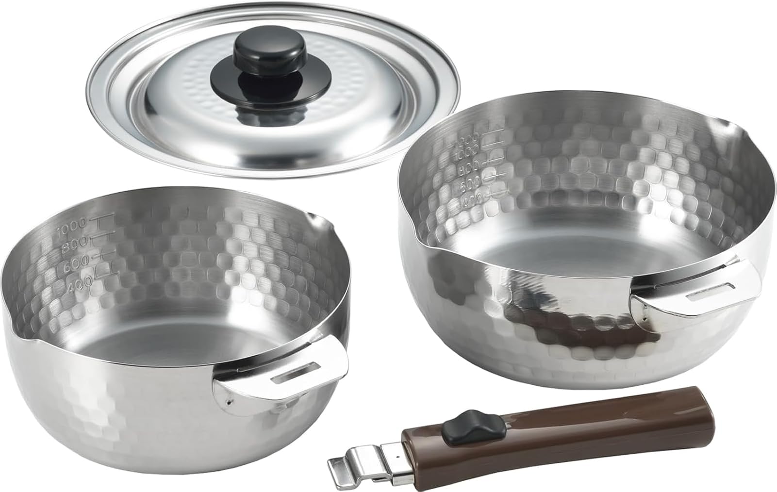 Yoshikawa Snow Flat Pot set with removable handle for space saving.