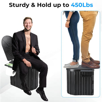 YOSN portable toilet with elongated 12-inch seat supports adults on adventures