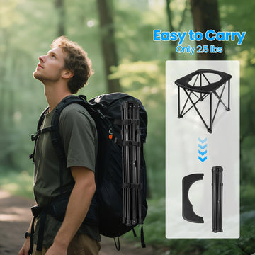 YOSN portable toilet foldable stand ready for compact backpack transport.