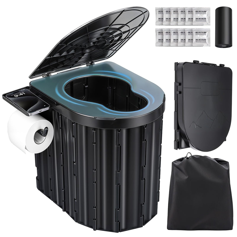 YOSN portable toilet folded compact shows easy travel storage for emergencies
