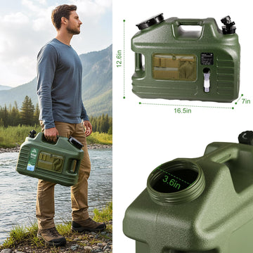 YOSN water jug with leak-proof spigot for clean pouring on rugged trails