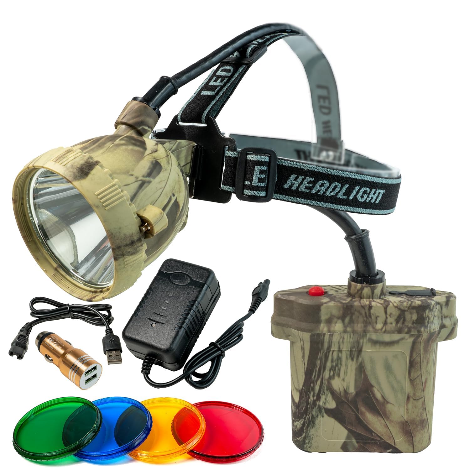 YoTmake Coon Hunting Lights front view shows camo headlamp for stealth night hunts.