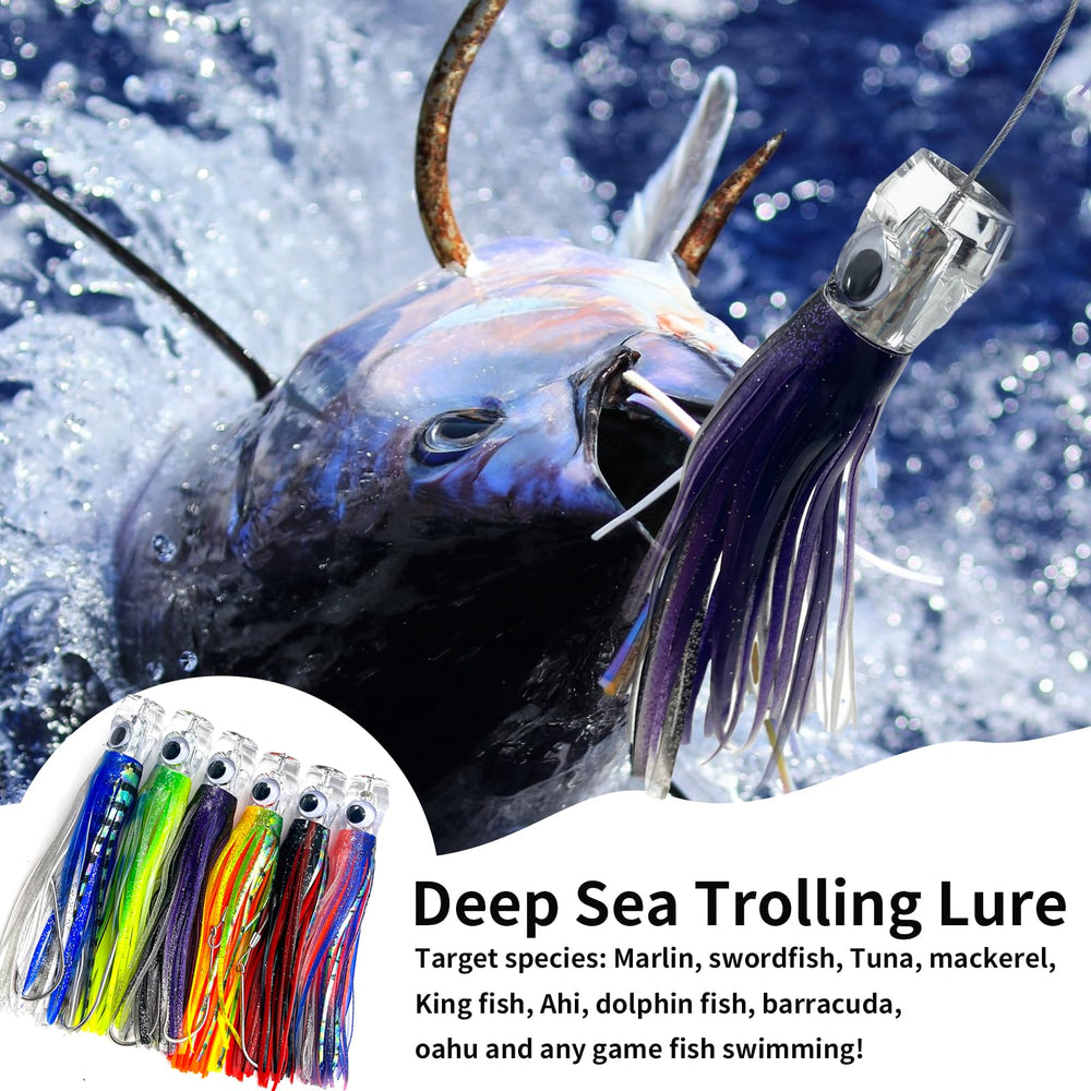 YOTO deep-sea trolling lure ready with 55-inch leader and heavy-duty line.