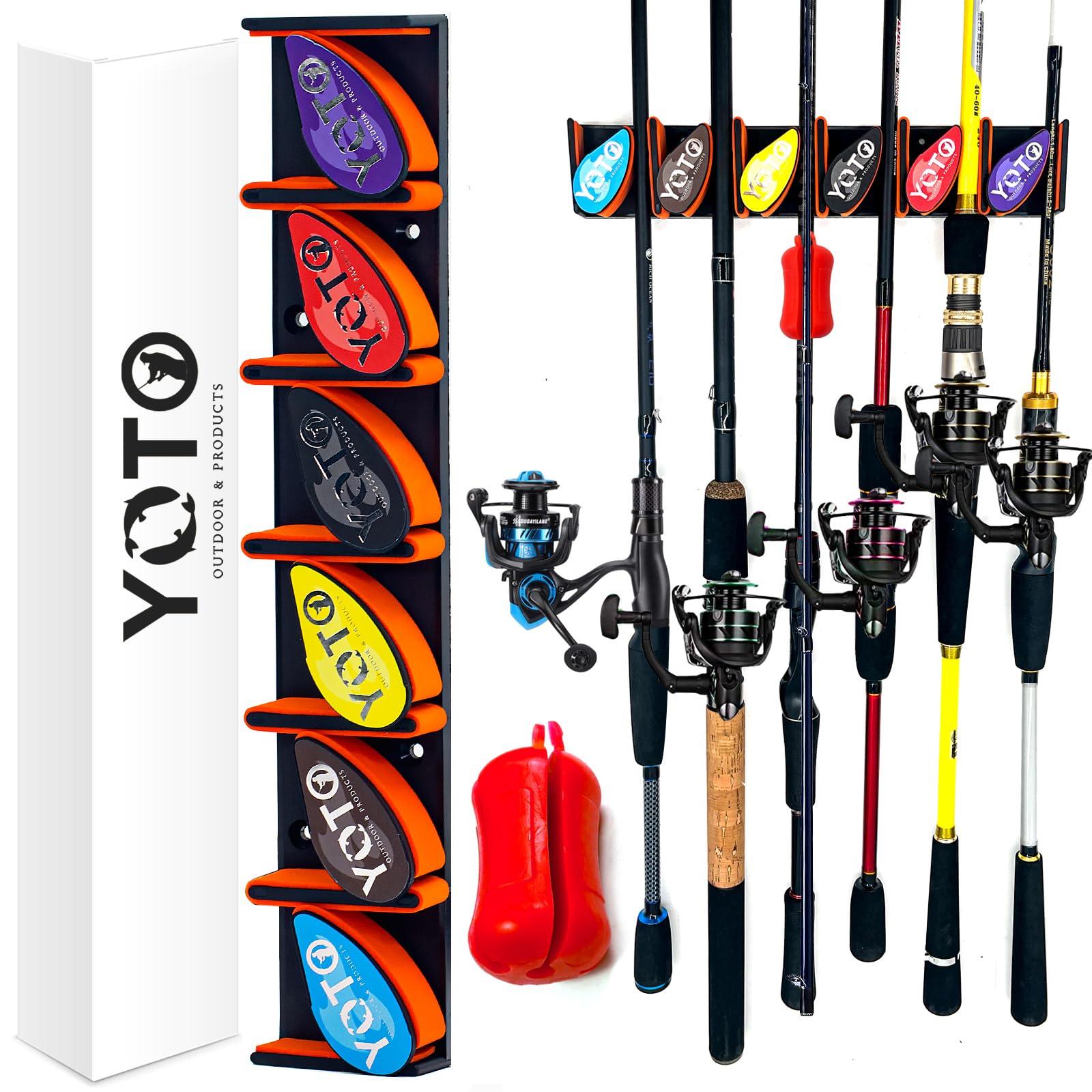 YOTO vertical fishing rod holders mounted on wall holding up to six rods
