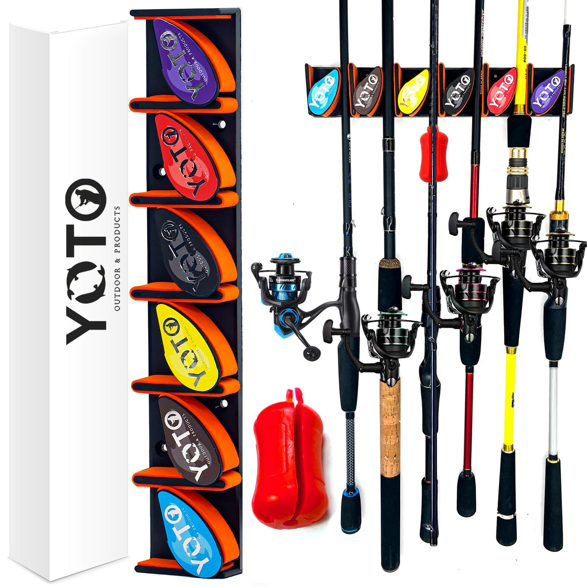YOTO vertical fishing rod holders mounted on wall holding up to six rods
