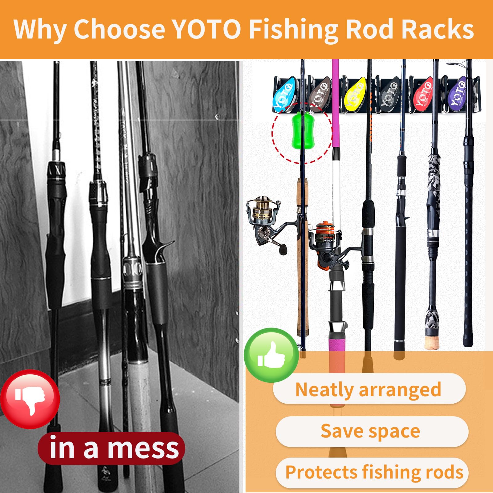 Back view showing mounting holes and 3M adhesive on YOTO rod holder