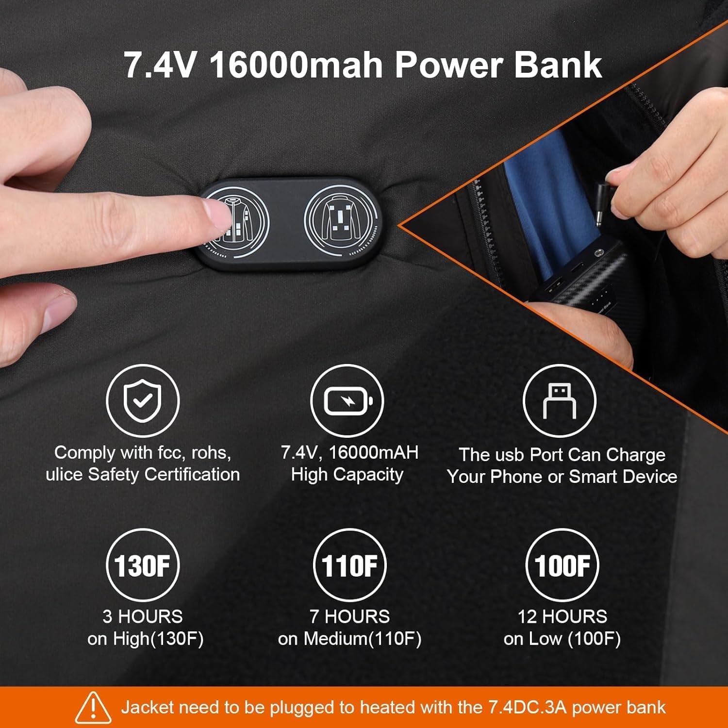 Yottjacky heated jacket battery pack included demonstrates long warmth at 16000mAh