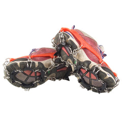 YOUFINE children's ice crampons snapped onto shoes for secure traction on ice.
