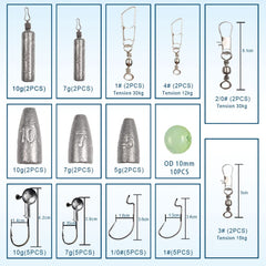 High-carbon steel fishing hooks and lead jigs included