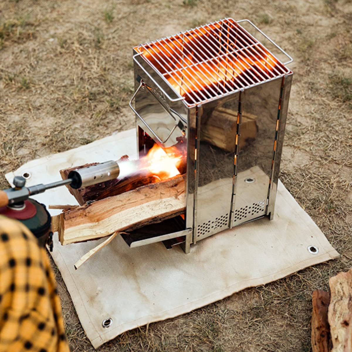Young Guys of the Universe portable-stove-pack demonstrates easy-carry setup for backpacking meals.