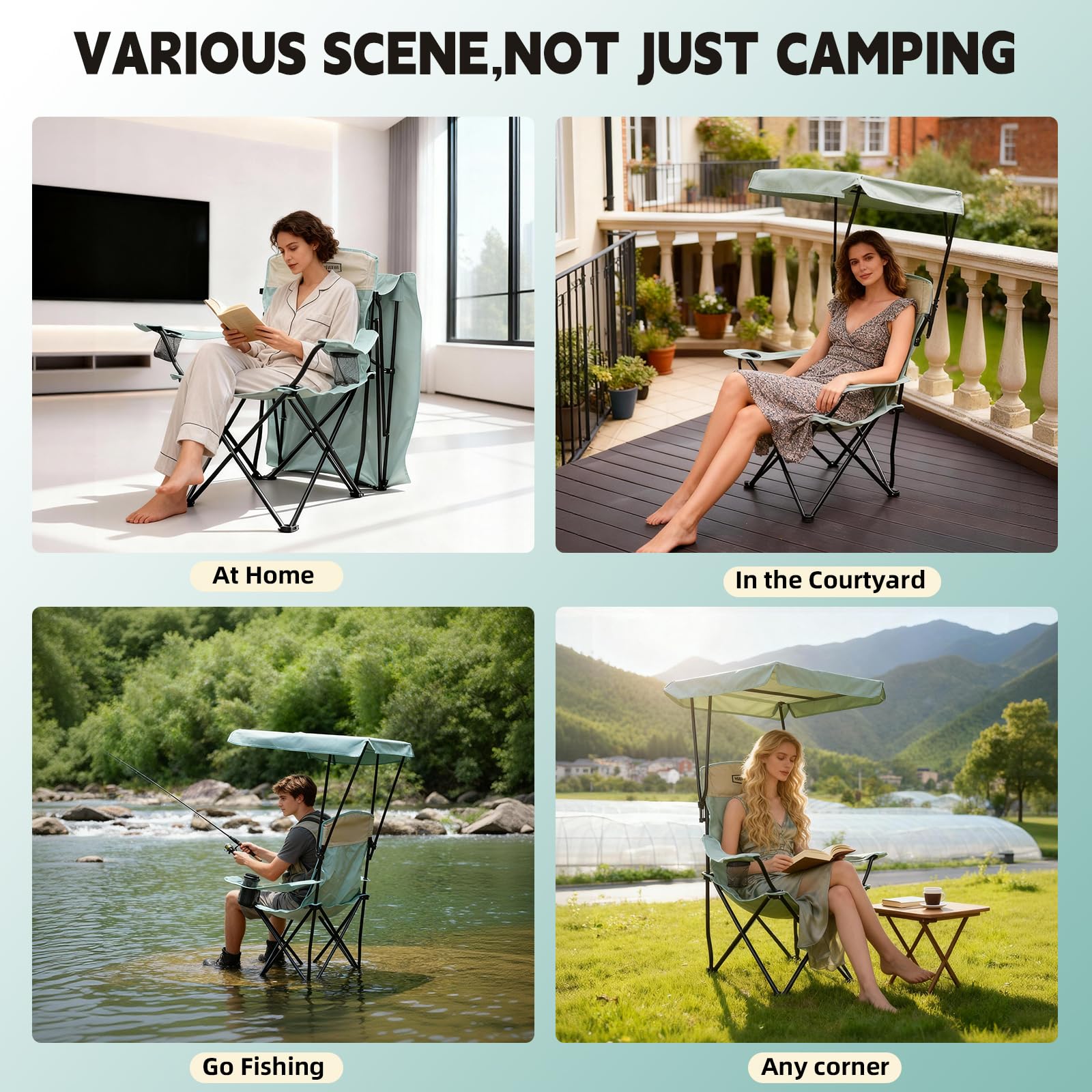 Young Wood camping chair blue portable carry bag aids on-the-go setups.