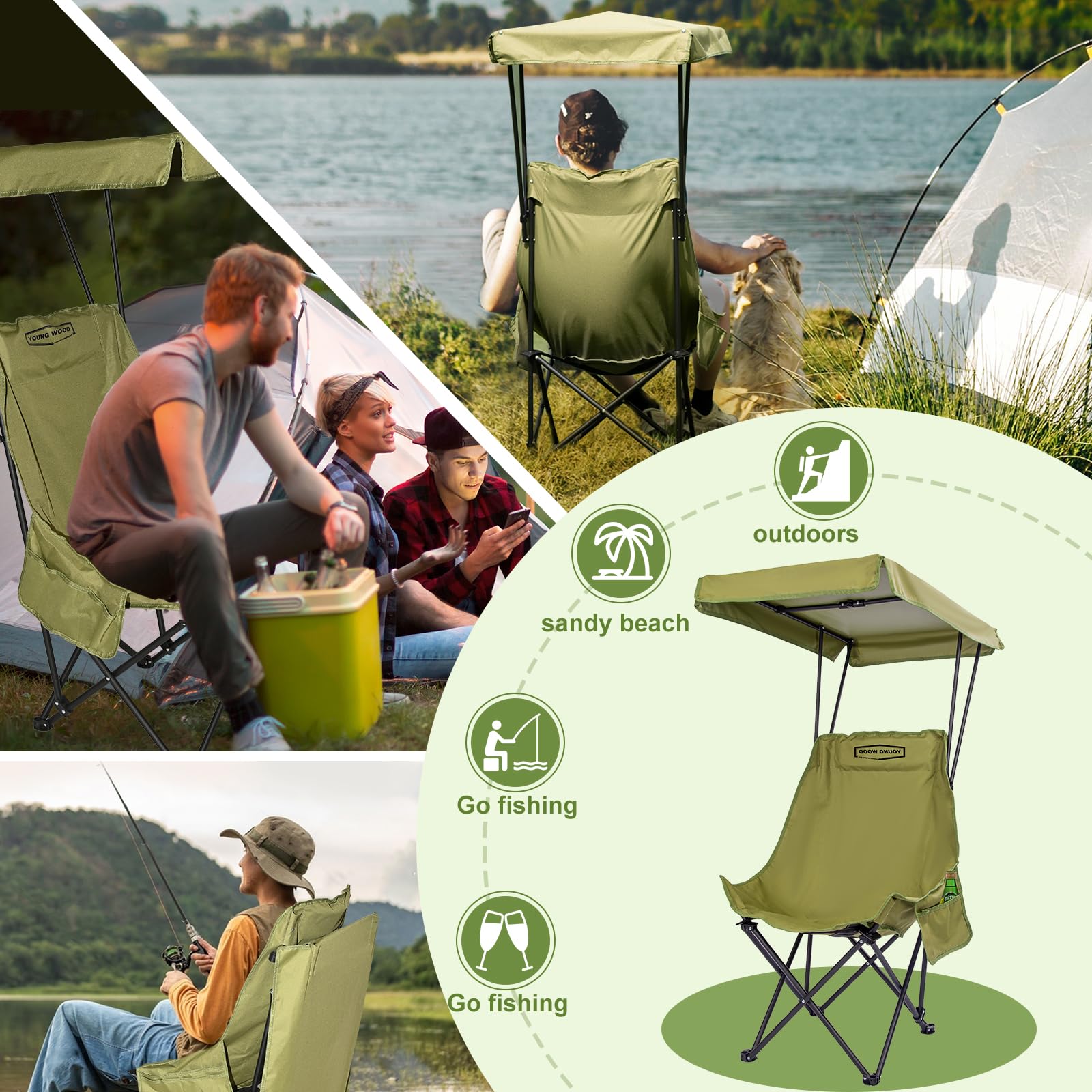 YOUNG WOOD adjustable canopy provides flexible shade.