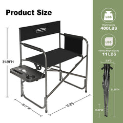 YOUNG WOOD directors chair with storage pockets keeps essentials within reach.