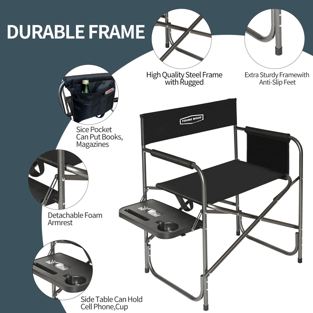 YOUNG WOOD folding chair demonstrates quick setup and portable convenience for outdoor use.
