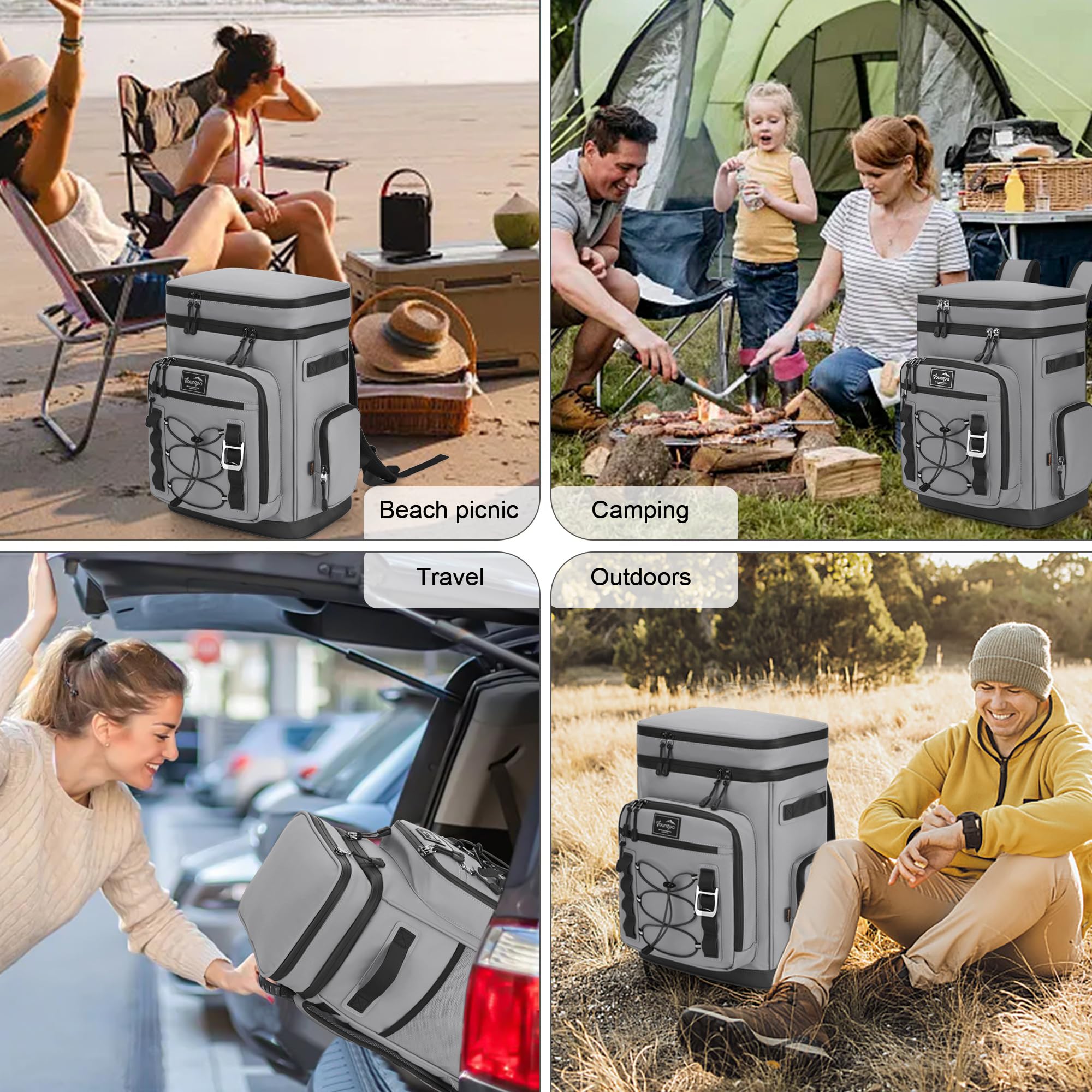 YOUNGOA 42Cans cooler backpack dimensions demonstrate generous capacity up to 35 cans.