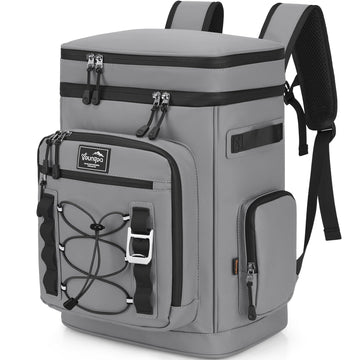 YOUNGOA 42Cans cooler backpack front view shows spacious insulated storage for beach outings.