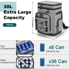 YOUNGOA 42Cans cooler backpack top lid keeps drinks accessible on picnics.