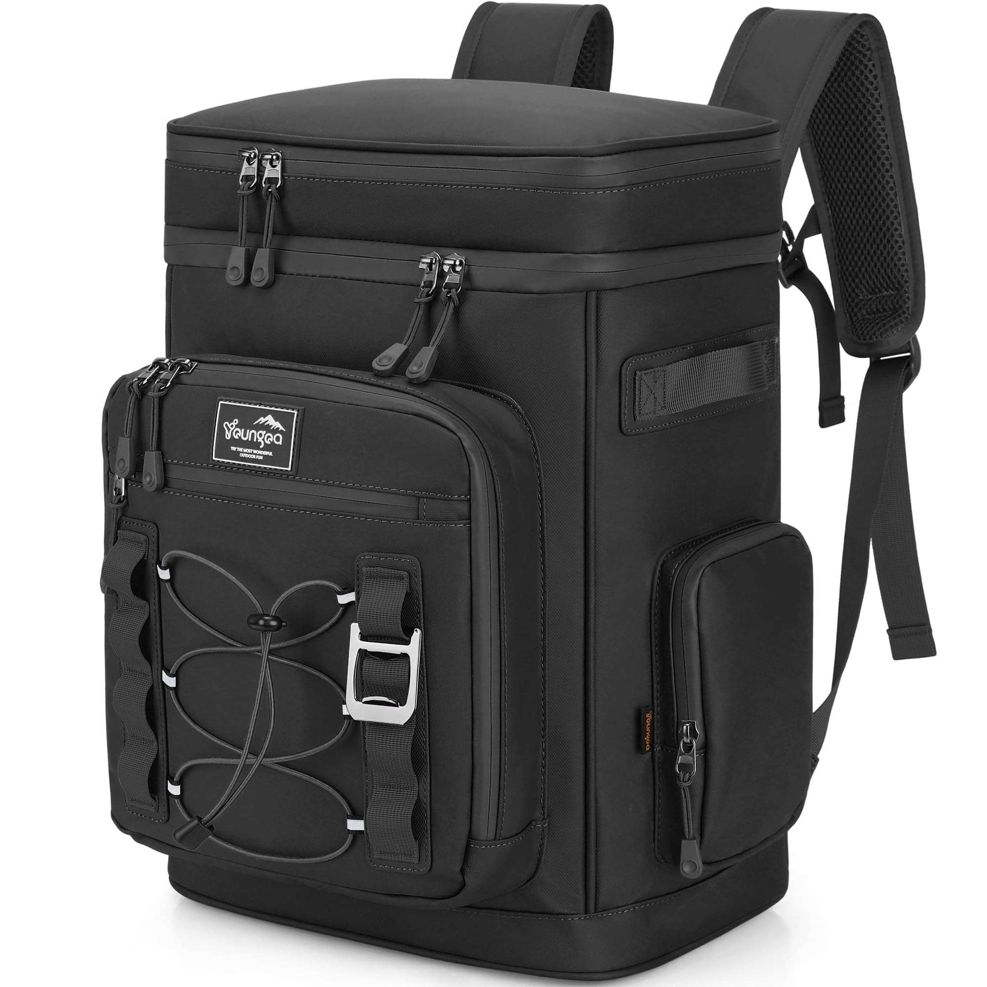 YOUNGOA 42Cans cooler backpack front view with ample storage for meals and drinks on outings