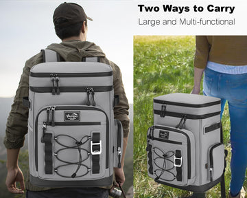 YOUNGOA grey cooler backpack showcased with insulated compartments for meals.