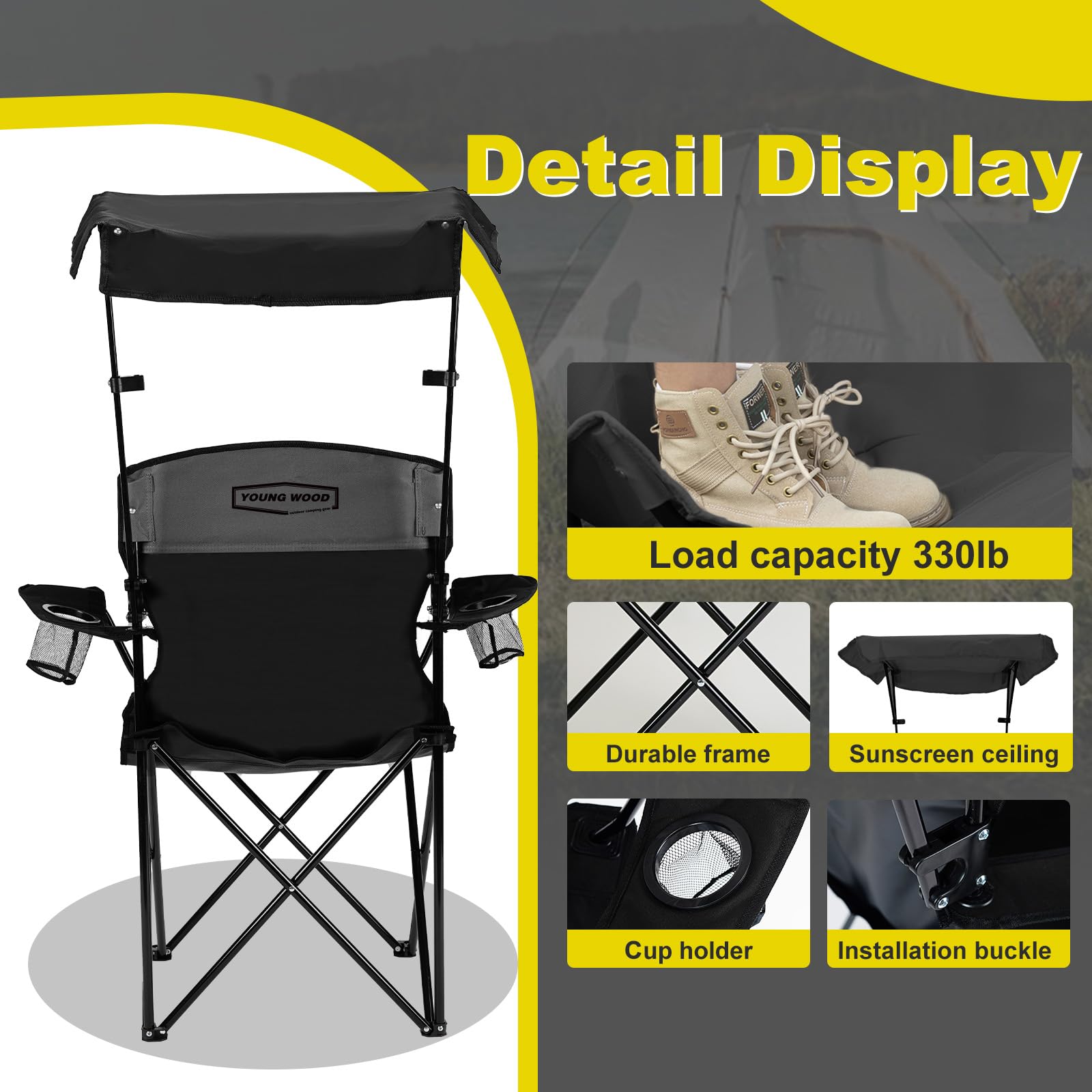 YOUNG WOOD camping chair side pocket keeps essentials within reach