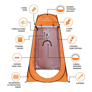Your Choice pop-up privacy tent side windows with privacy covers provide ventilation.