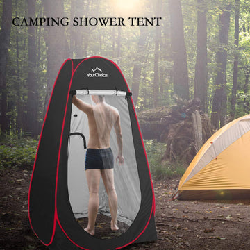 Your Choice Pop Up Privacy Tent silver-coated fabric provides privacy and light control.