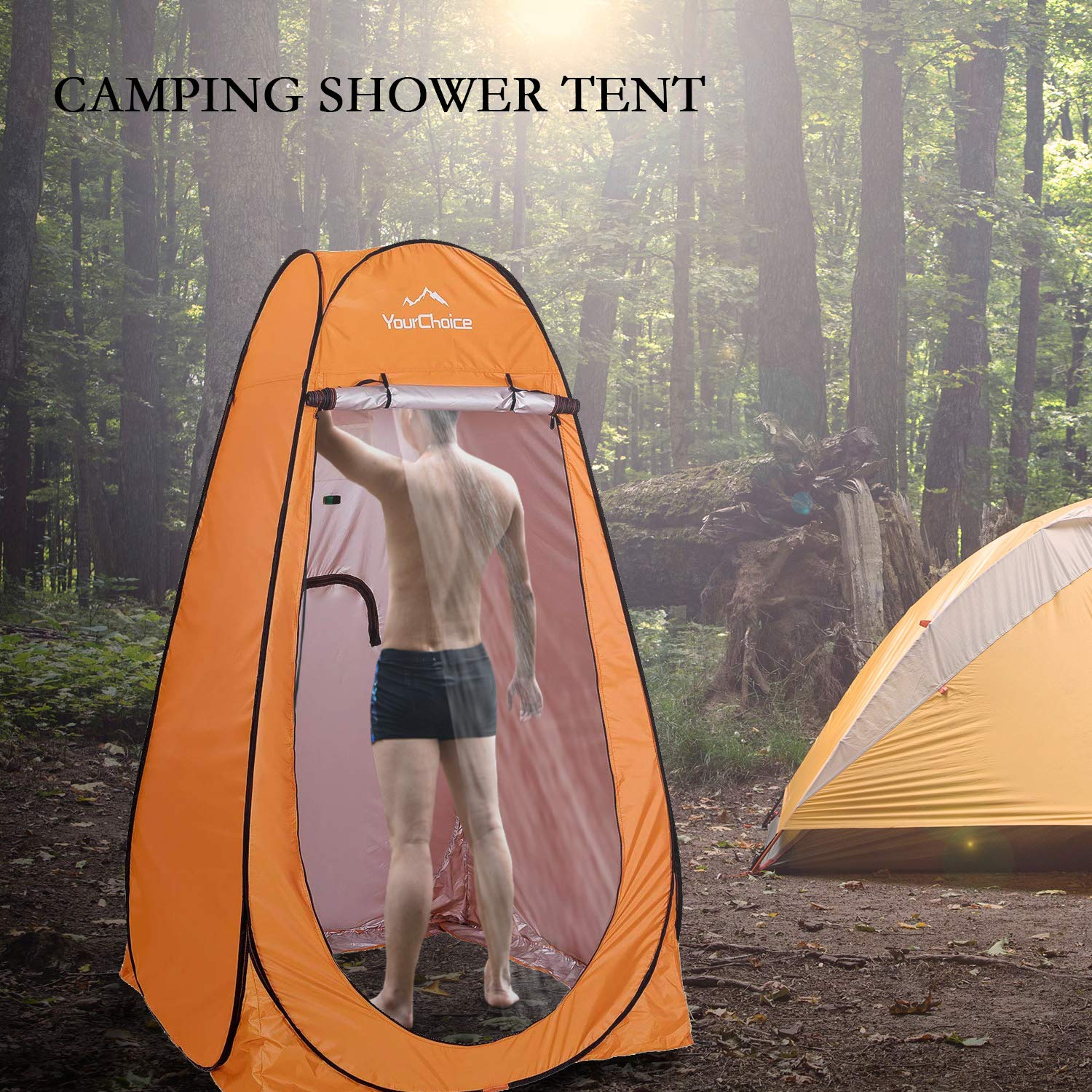 Your Choice pop-up privacy tent top window supports hanging showerhead and airflow.