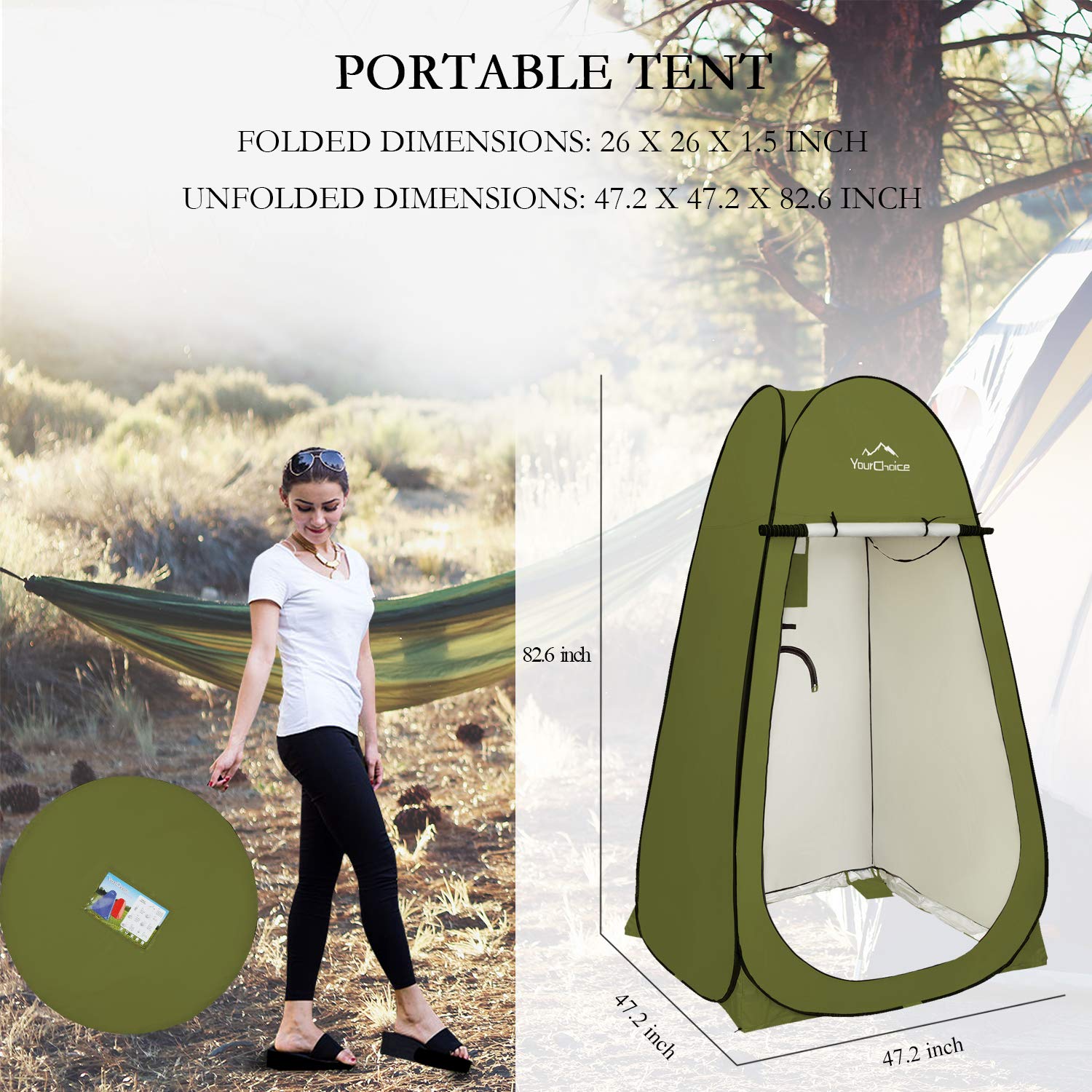 Your Choice XL Pop Up Privacy Shower Tent interior provides two adults space for changing and gear.