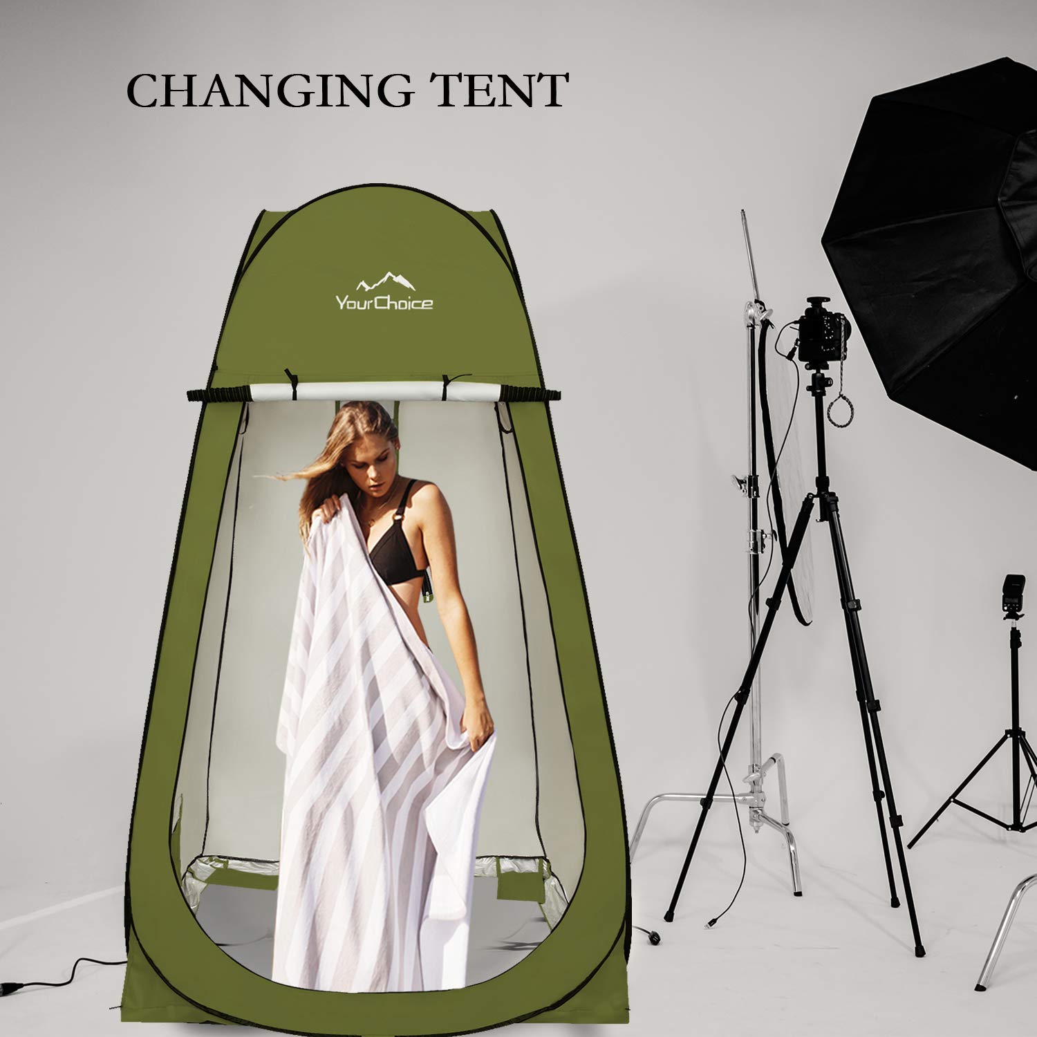Your Choice XL Pop Up Privacy Shower Tent privacy area emphasizes durable, easy changing by the pool.