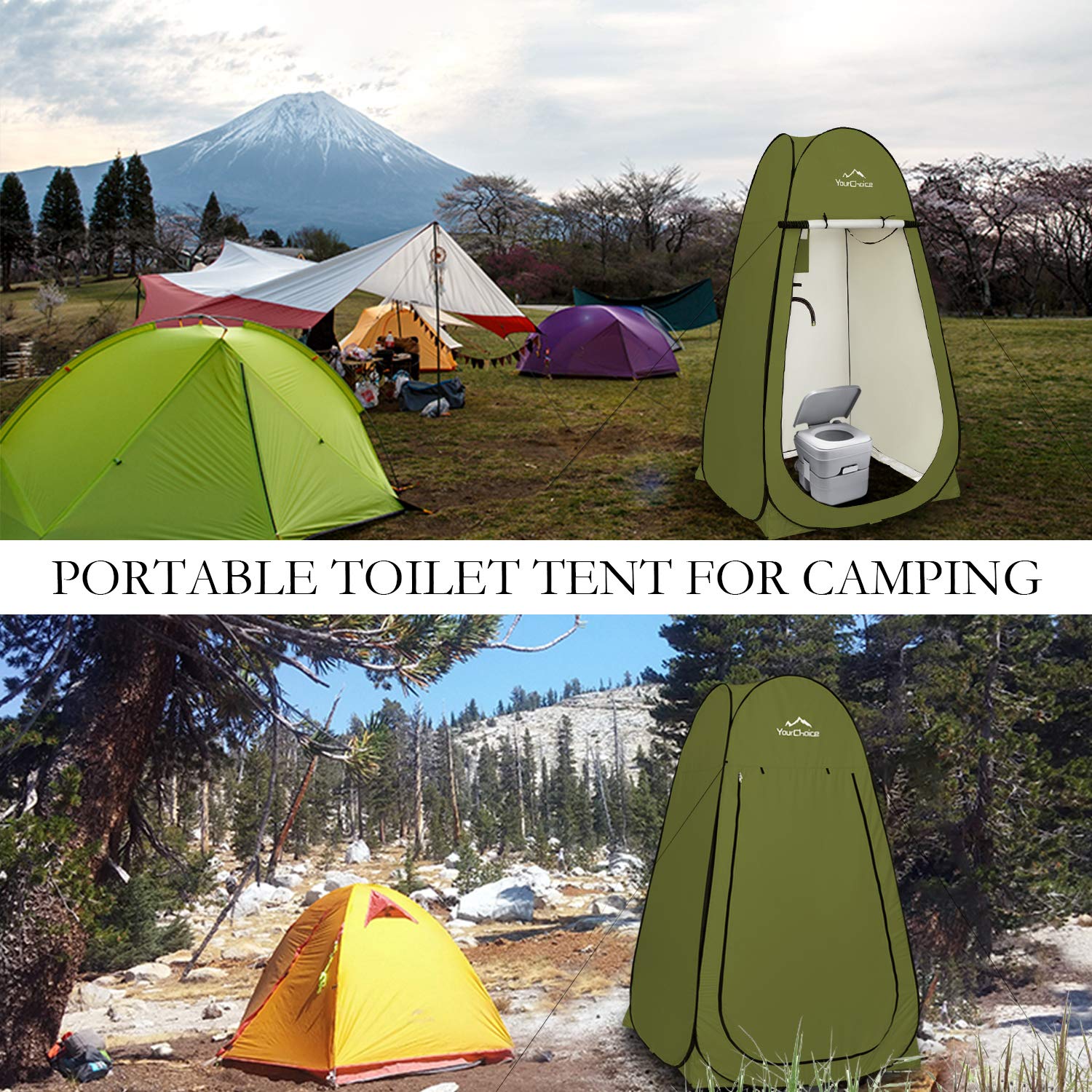 Your Choice XL Pop Up Privacy Shower Tent top hookup and ventilation illustrate easy portable showers.