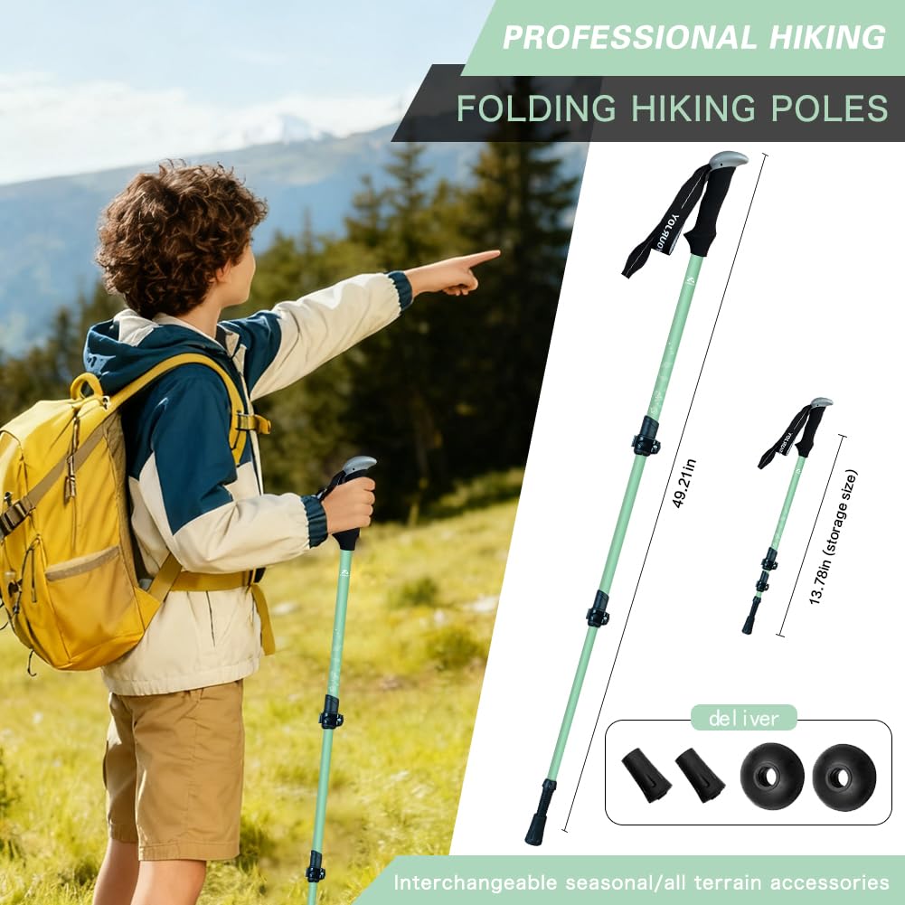 Yourjoy hiking poles feature lightweight aluminum shaft for durability on trails.