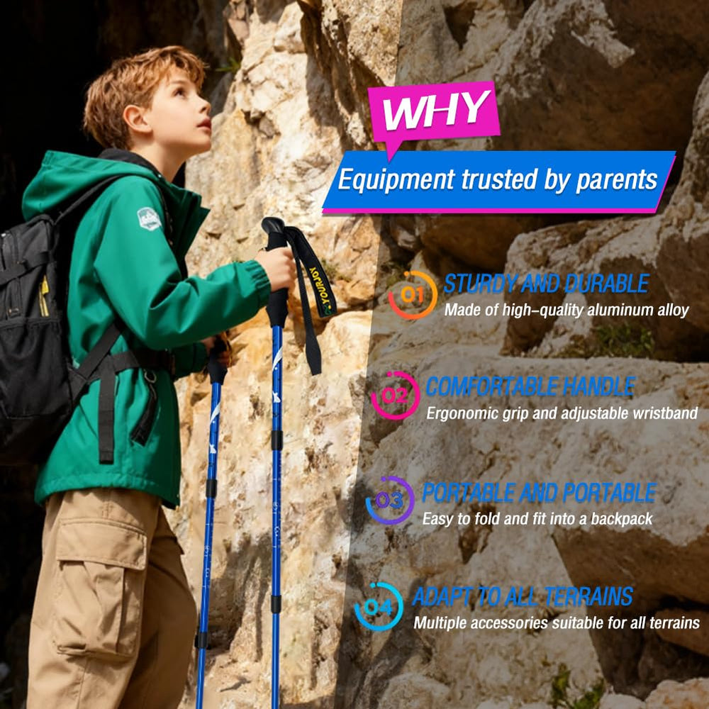 Yourjoy hiking poles child-blue collapsed for easy storage after adventures