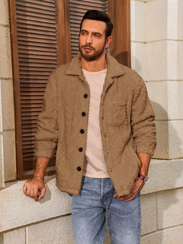 Yousify men's fuzzy sherpa jacket pocket detail emphasizes convenient front patch pockets