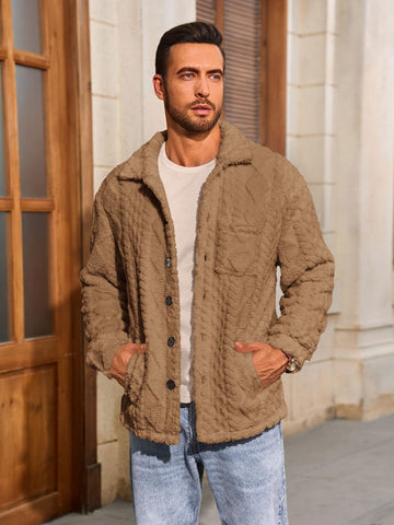 Yousify men's fuzzy sherpa jacket side view shows versatile everyday styling