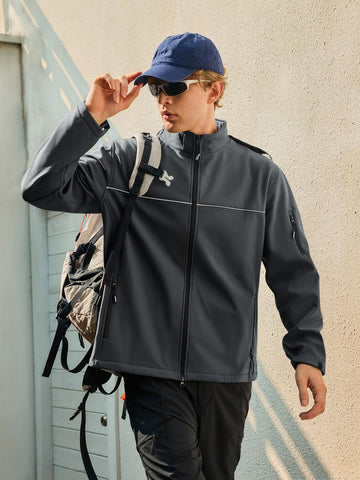 Yousify men's softshell jacket with adjustable cuffs and hem for snug warmth.
