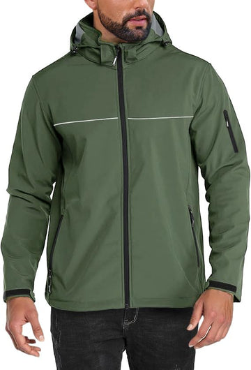 Yousify men's softshell jacket front view for lightweight hiking protection