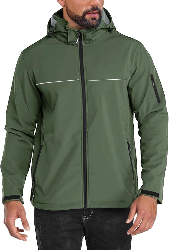 Yousify men's softshell jacket front view for lightweight hiking protection