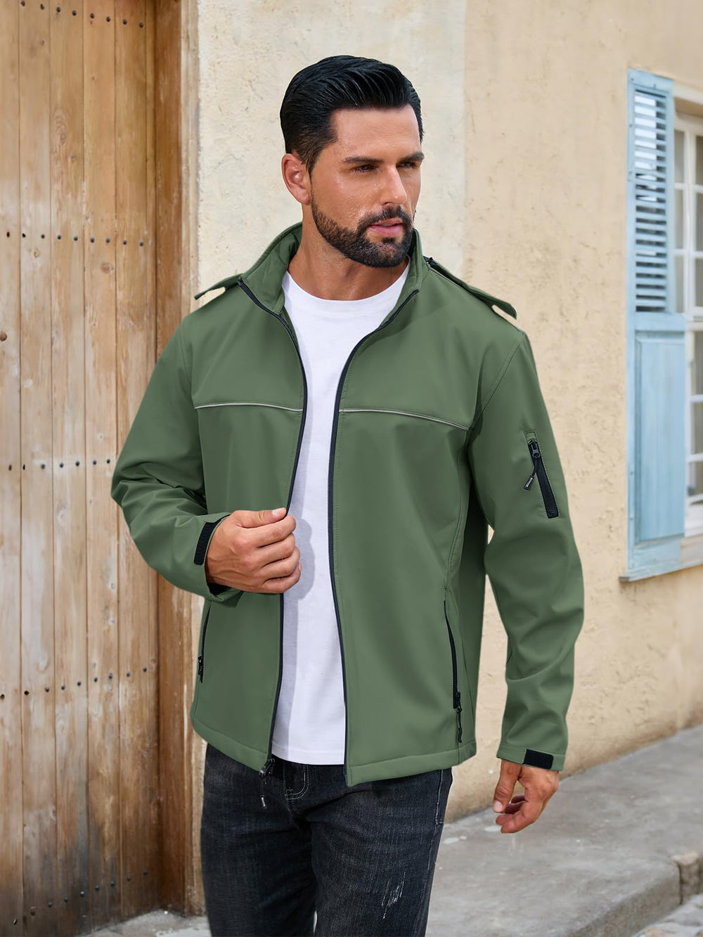 Yousify men's softshell jacket inner pocket detail for secure belongings