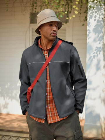 Yousify men's softshell jacket reflective accents for nighttime visibility.
