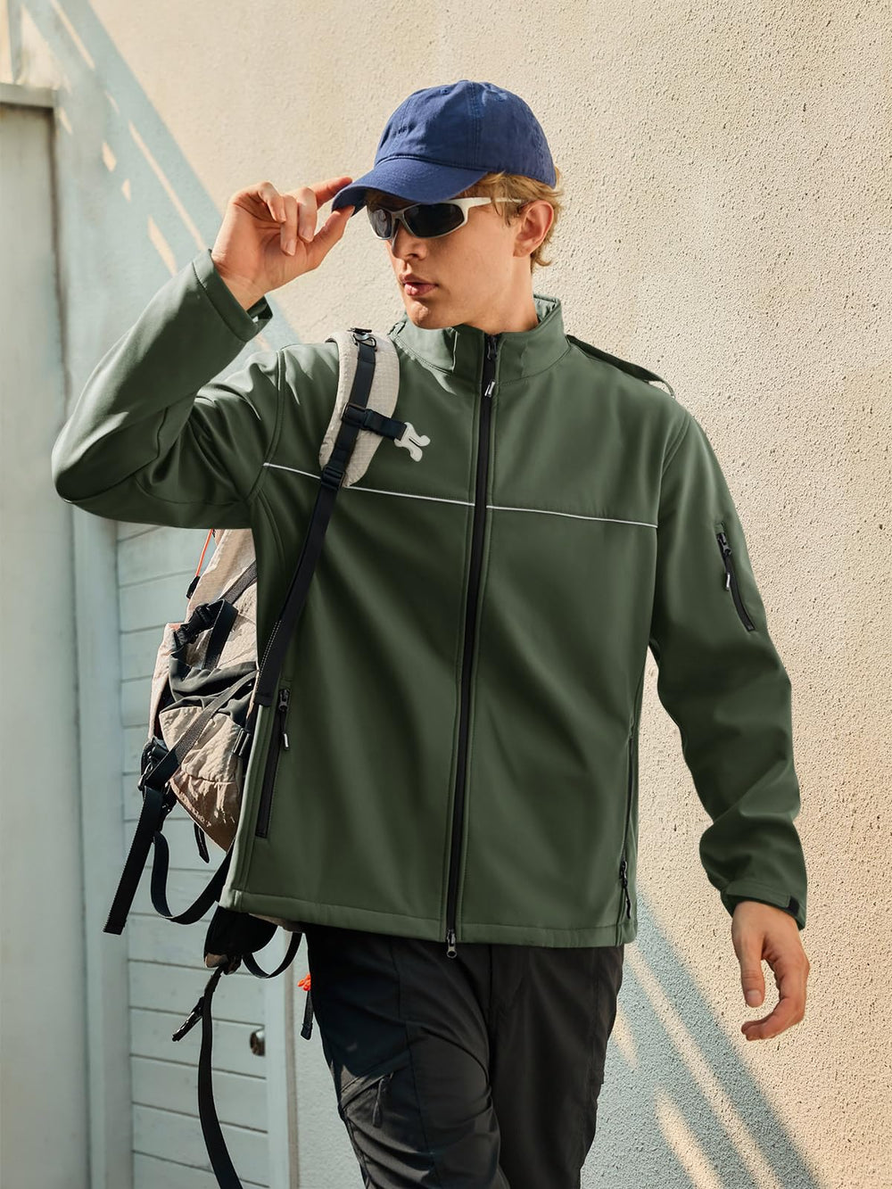 Yousify men's softshell jacket removable hood close-up for adaptable weather