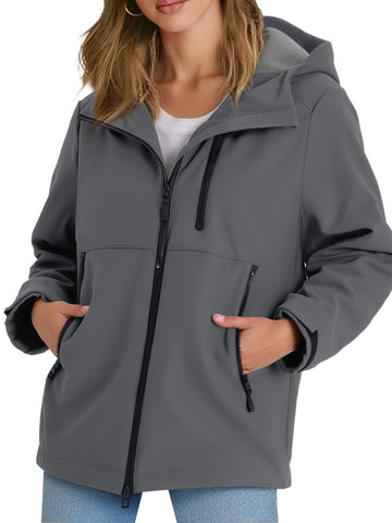 Yousify women's fleece-lined rain jacket front view ideal for daily commutes in light rain