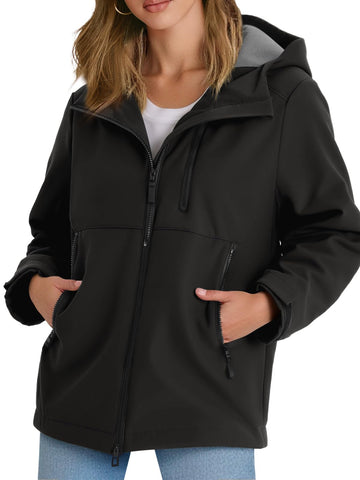 Yousify women's fleece-lined rain jacket front view keeps you dry in light rain.