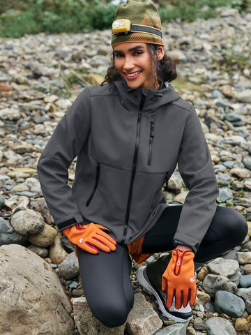 Yousify women's fleece-lined rain jacket hood detail with adjustable fit for windy days