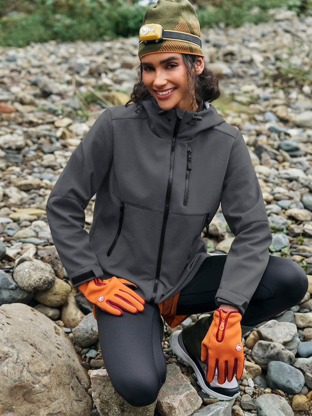Yousify women's fleece-lined rain jacket hood detail with adjustable fit for windy days