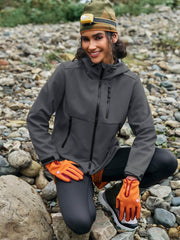 Yousify women's fleece-lined rain jacket hood detail with adjustable fit for windy days
