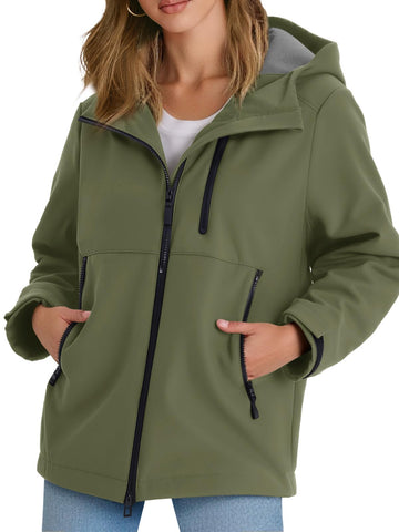 Yousify women's fleece-lined rain jacket hooded front view for all-day warmth