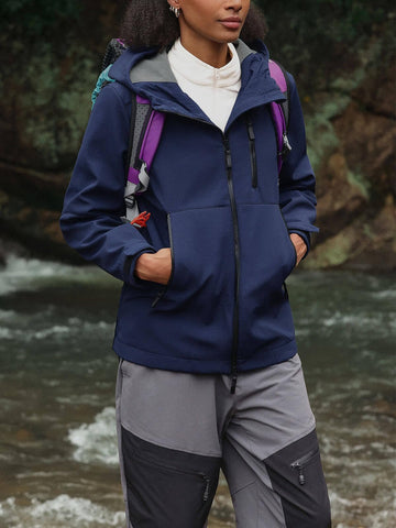 Yousify women's fleece-lined rain jacket plush fleece lining adds cozy warmth during chilly commutes.