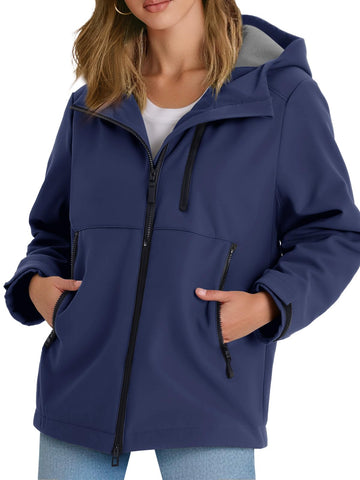 Yousify women's fleece-lined rain jacket waterproof outer shell keeps you dry on light showers.