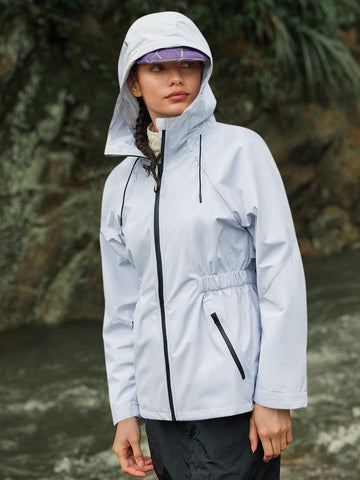 Yousify rain jacket features adjustable elastic waistband for flexible, comfy fit